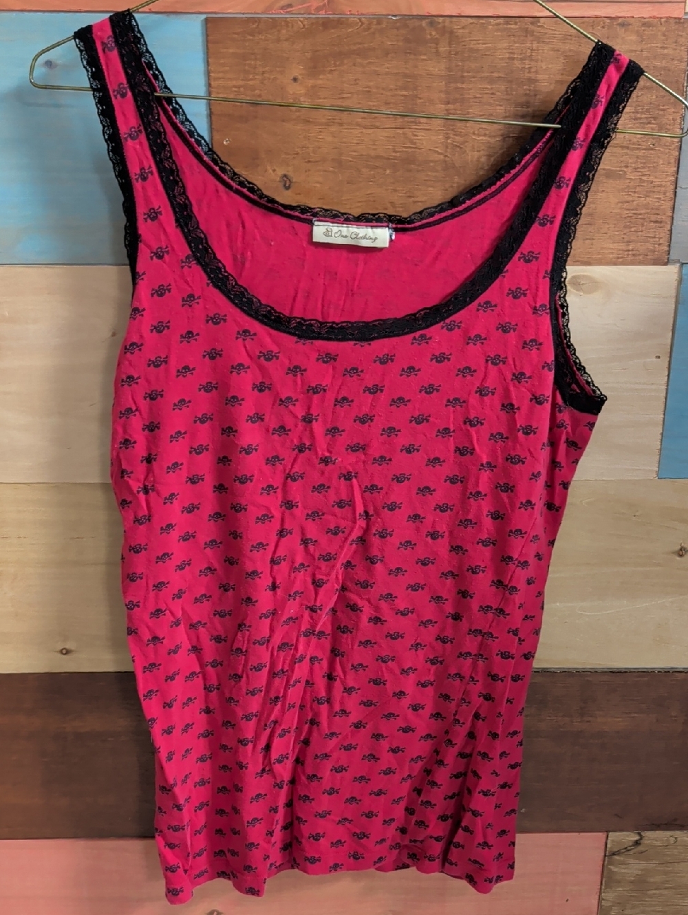 one clothing Pink Camisole with Black Lace Trim